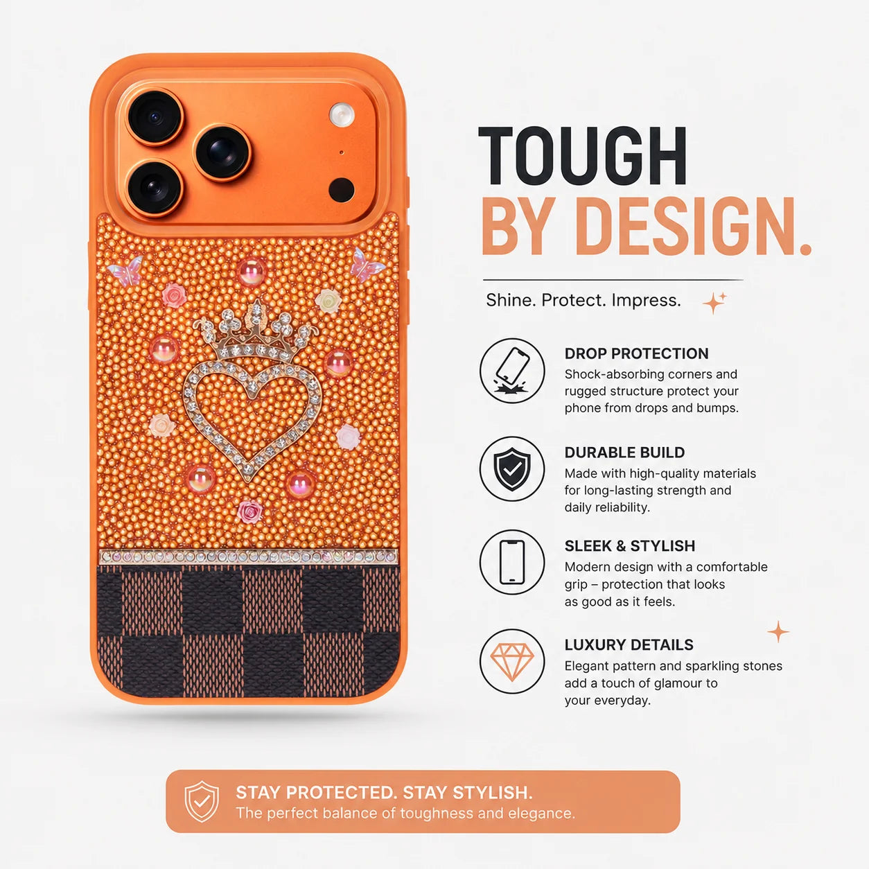 Vissel Heart Crystal Luxury Case For I Phone 17 Pro