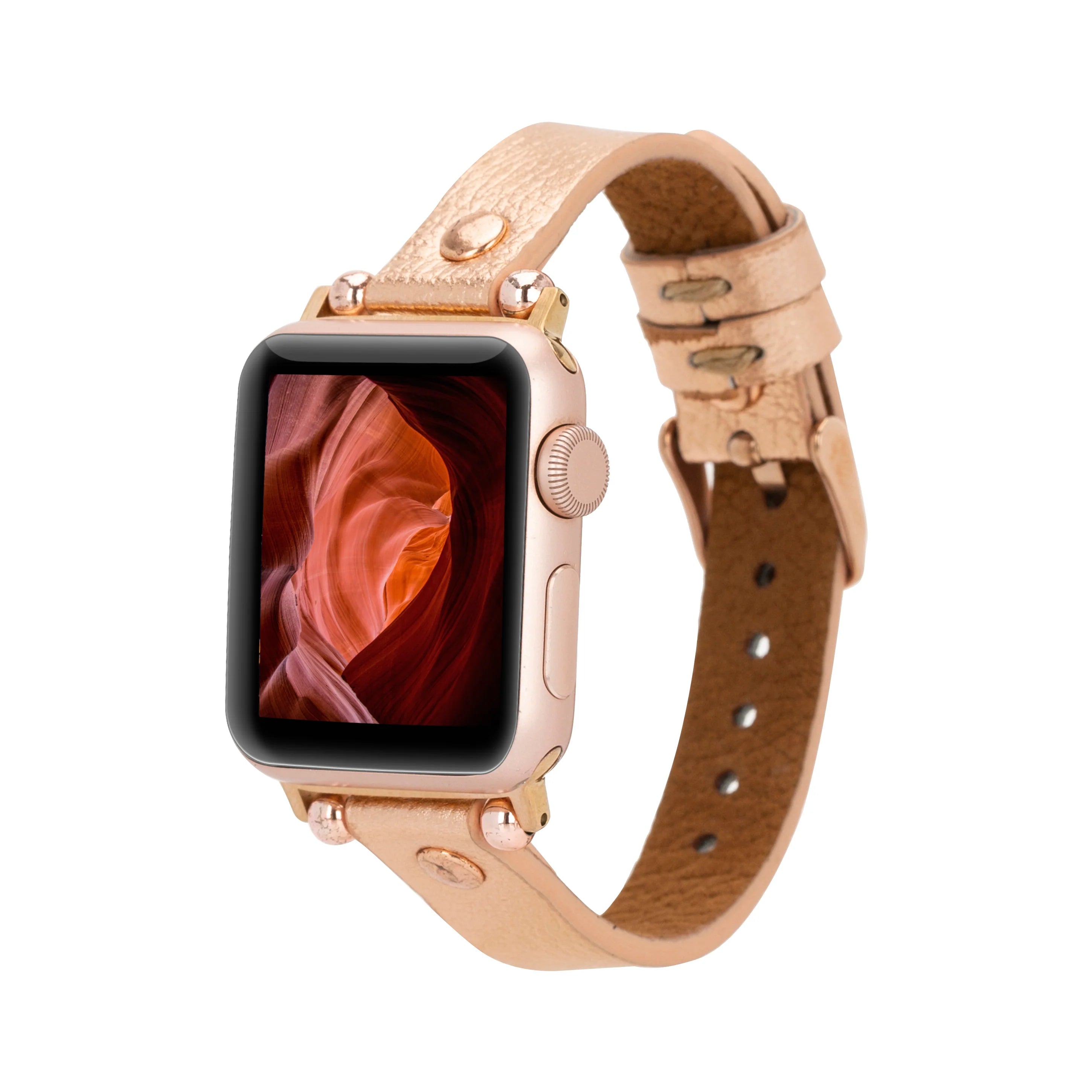 Leather Apple Watch Bands - Ferro Rose Gold Trok Style BRN7