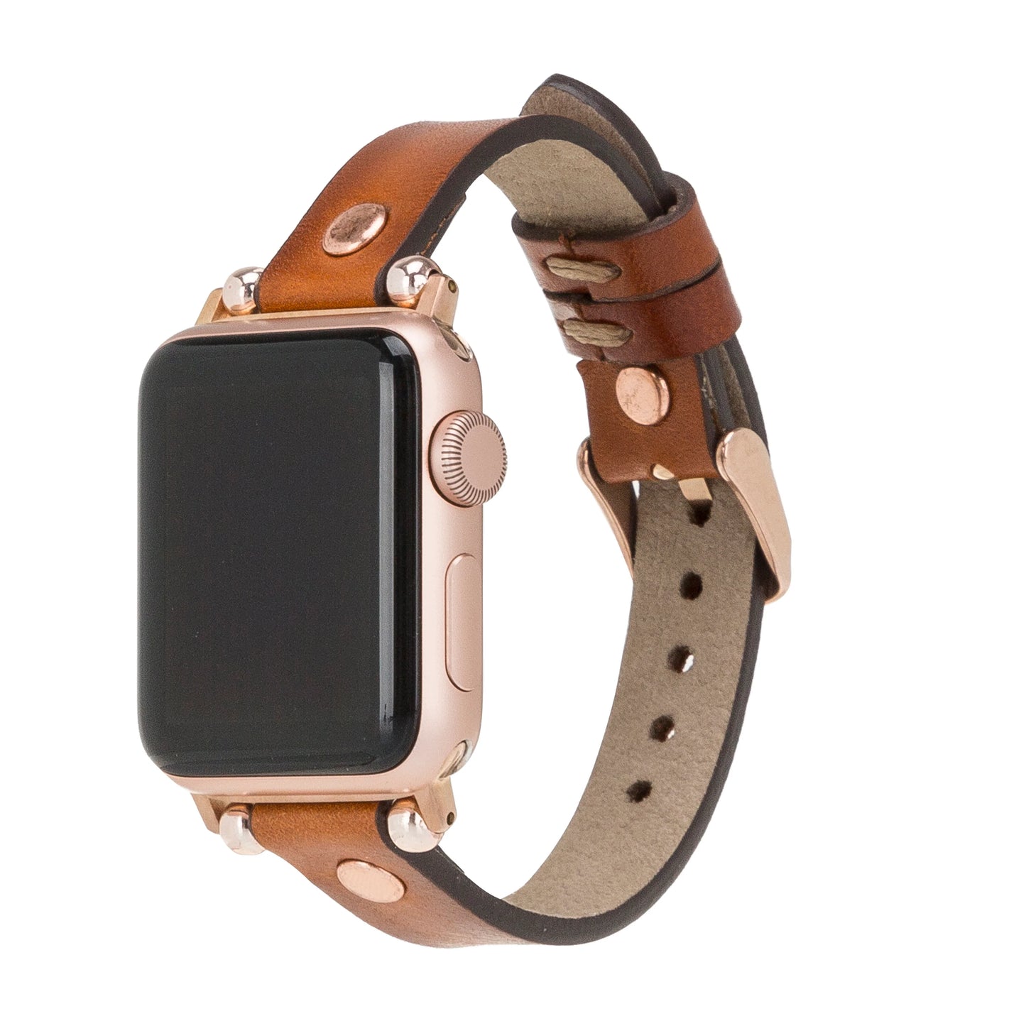 Leather Apple Watch Bands - Ferro Rose Gold Trok Style BRN7