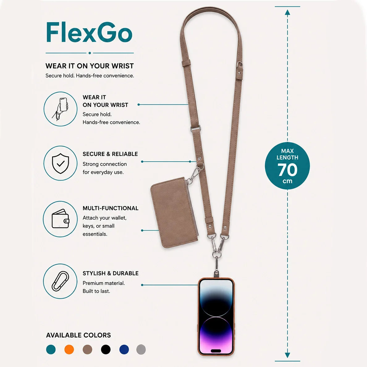 Flex Go Pu Leather Phone Strap & Wallet Set – Clip On Flex