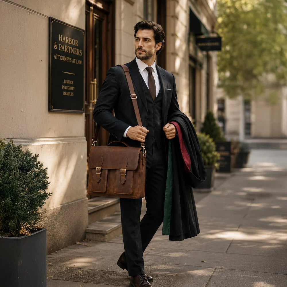 Olympus Leather Business Briefcase / Laptop Case