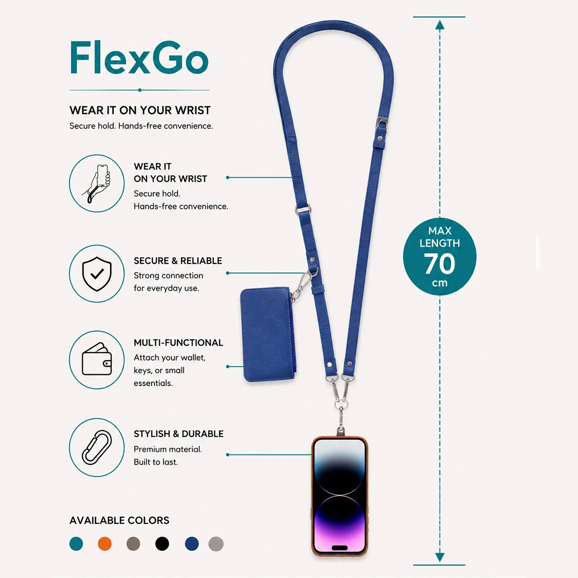 Flex Go Pu Leather Phone Strap & Wallet Set – Clip On Flex