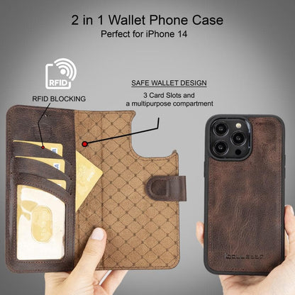 Bouletta Apple iPhone 14 Series Detachable Leather Wallet Case Darker Color - MW