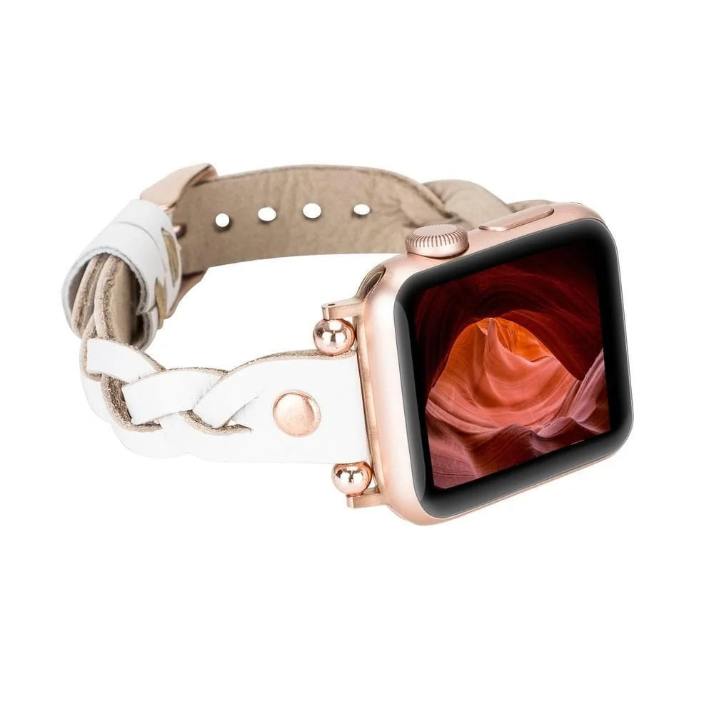 Leather Apple Watch Bands - Ferro Braided Wanda Rose Gold Trok Style BRN7