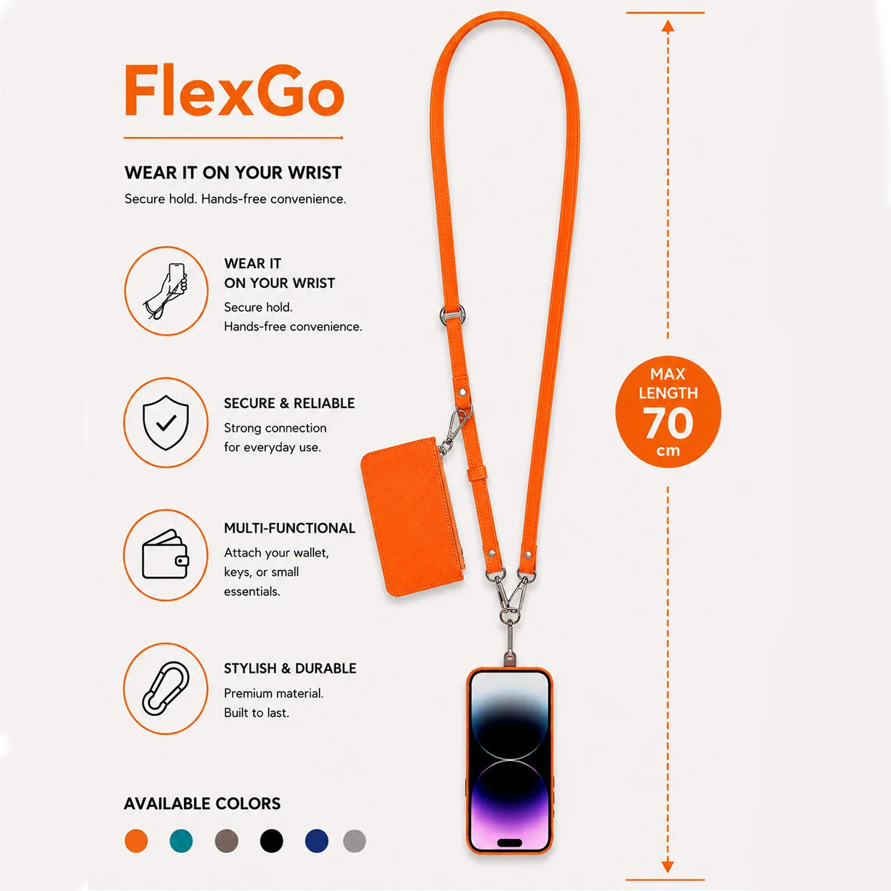 Flex Go Pu Leather Phone Strap & Wallet Set – Clip On Flex