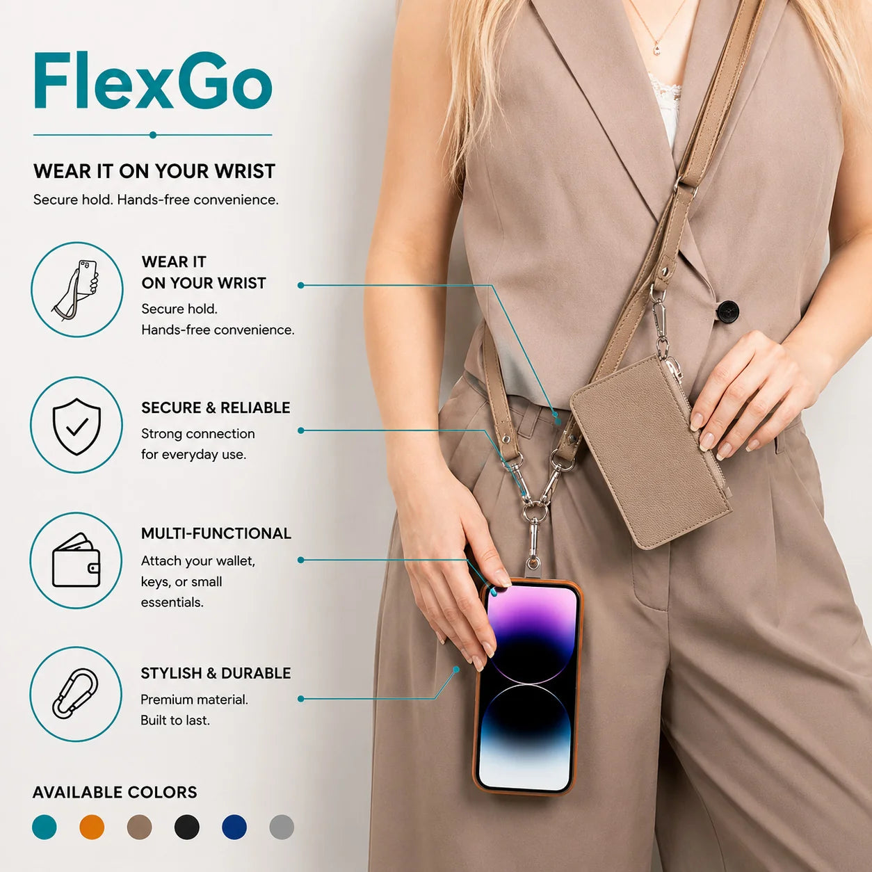 Flex Go Pu Leather Phone Strap & Wallet Set – Clip On Flex