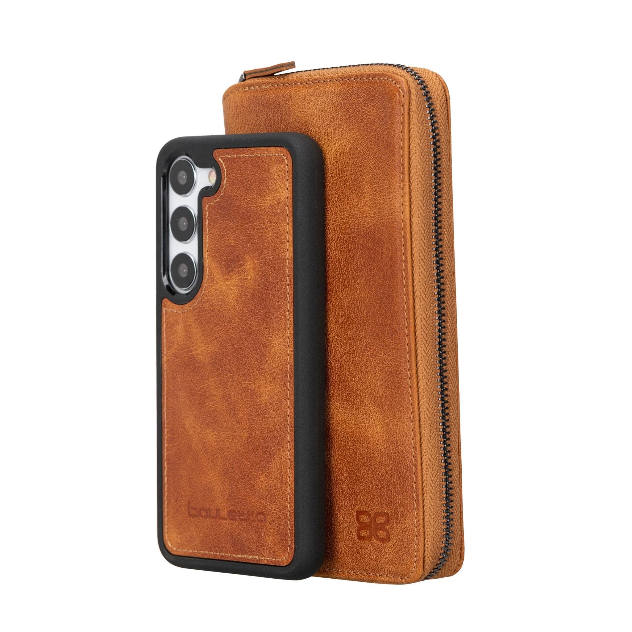 Bouletta Samsung Galaxy S23 Series Zippered Leather Wallet Cases - PMW Galaxy S23 Ultra / Tan