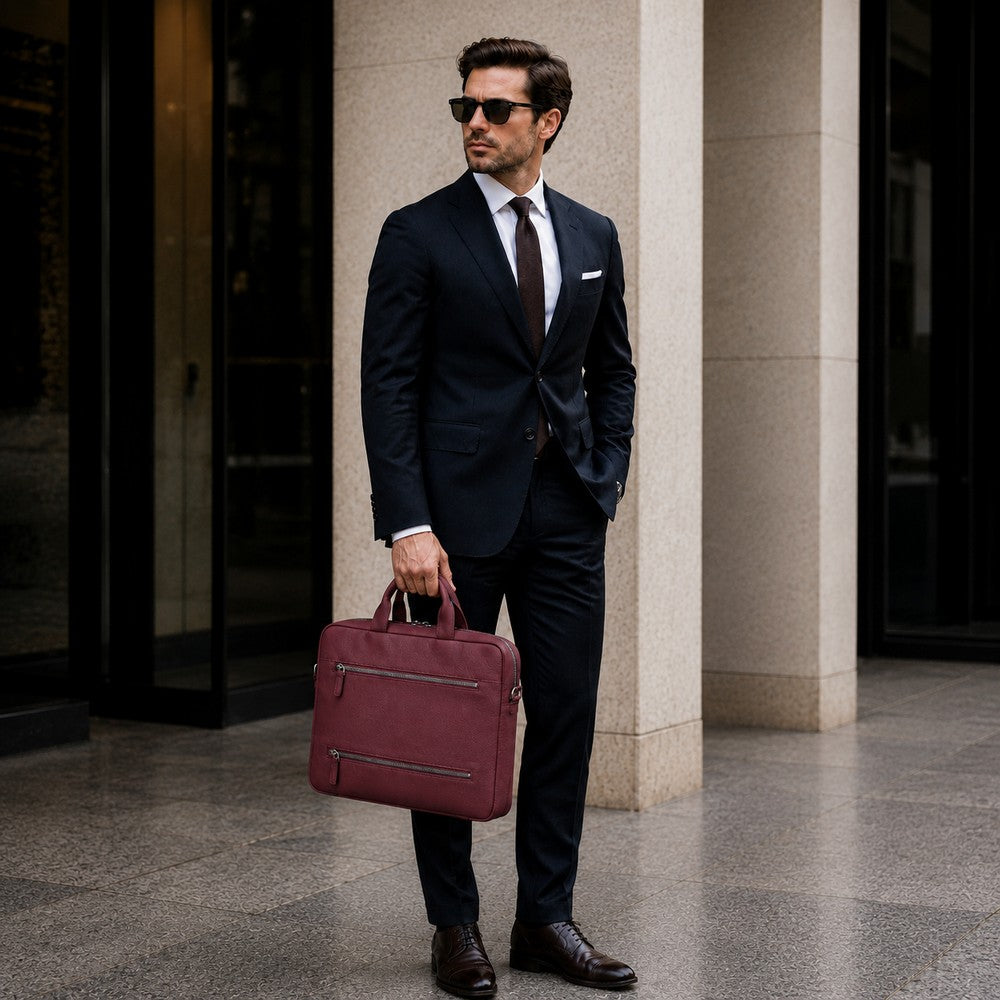 Truro Leather Business Briefcase / Laptop Case 14" With Suitcase