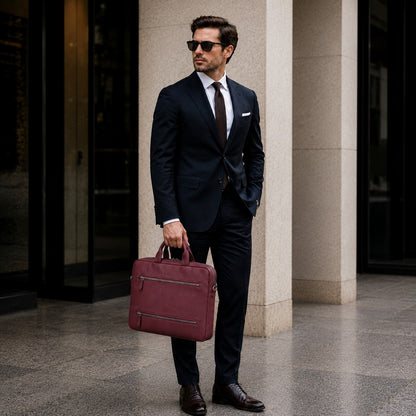 Truro Leather Business Briefcase / Laptop Case 14" With Suitcase