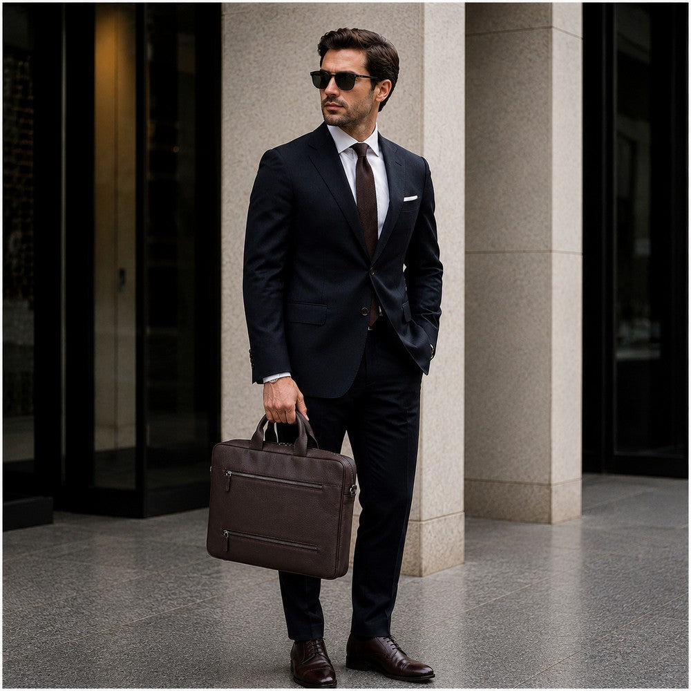 Truro Leather Business Briefcase / Laptop Case 14" With Suitcase